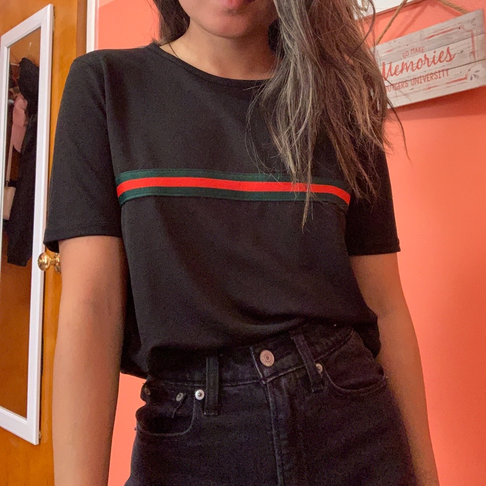 Boohoo black top with gucci stripe
